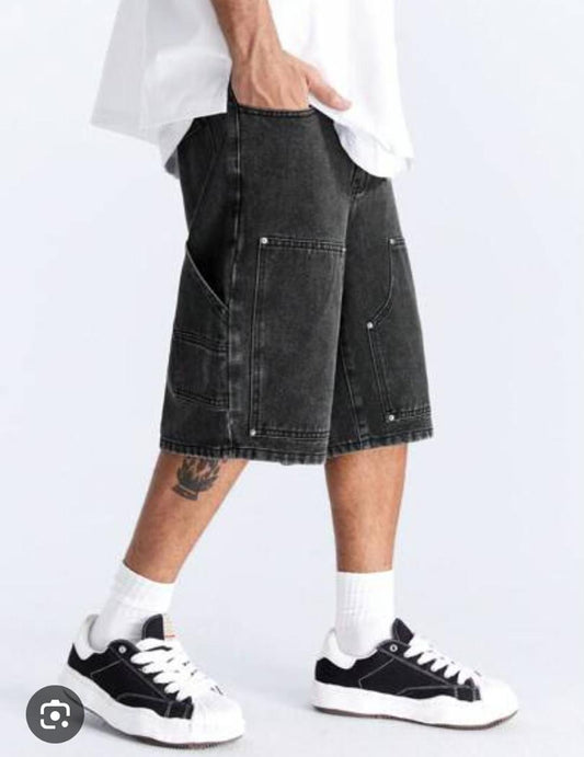 Black baggy denim jorts
