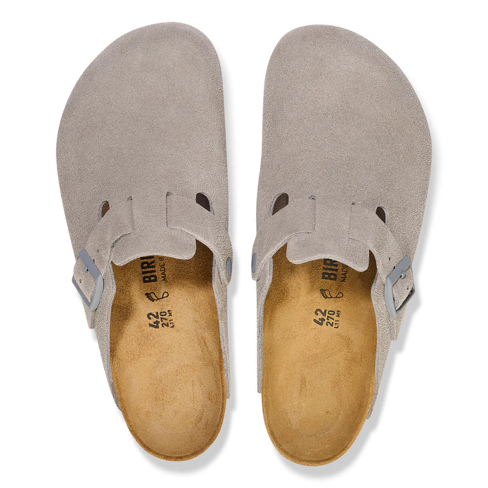 Birkenstock Boston - Antique White Suede Leather