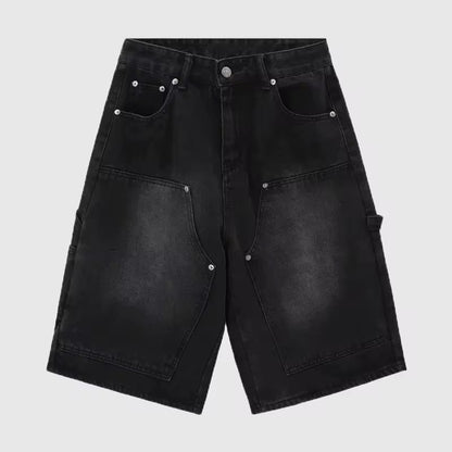 Black baggy denim jorts