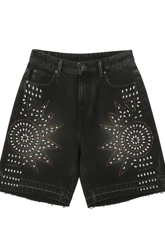 Rhinestone patterned denim jorts