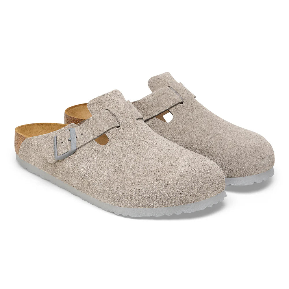 Birkenstock Boston - Antique White Suede Leather