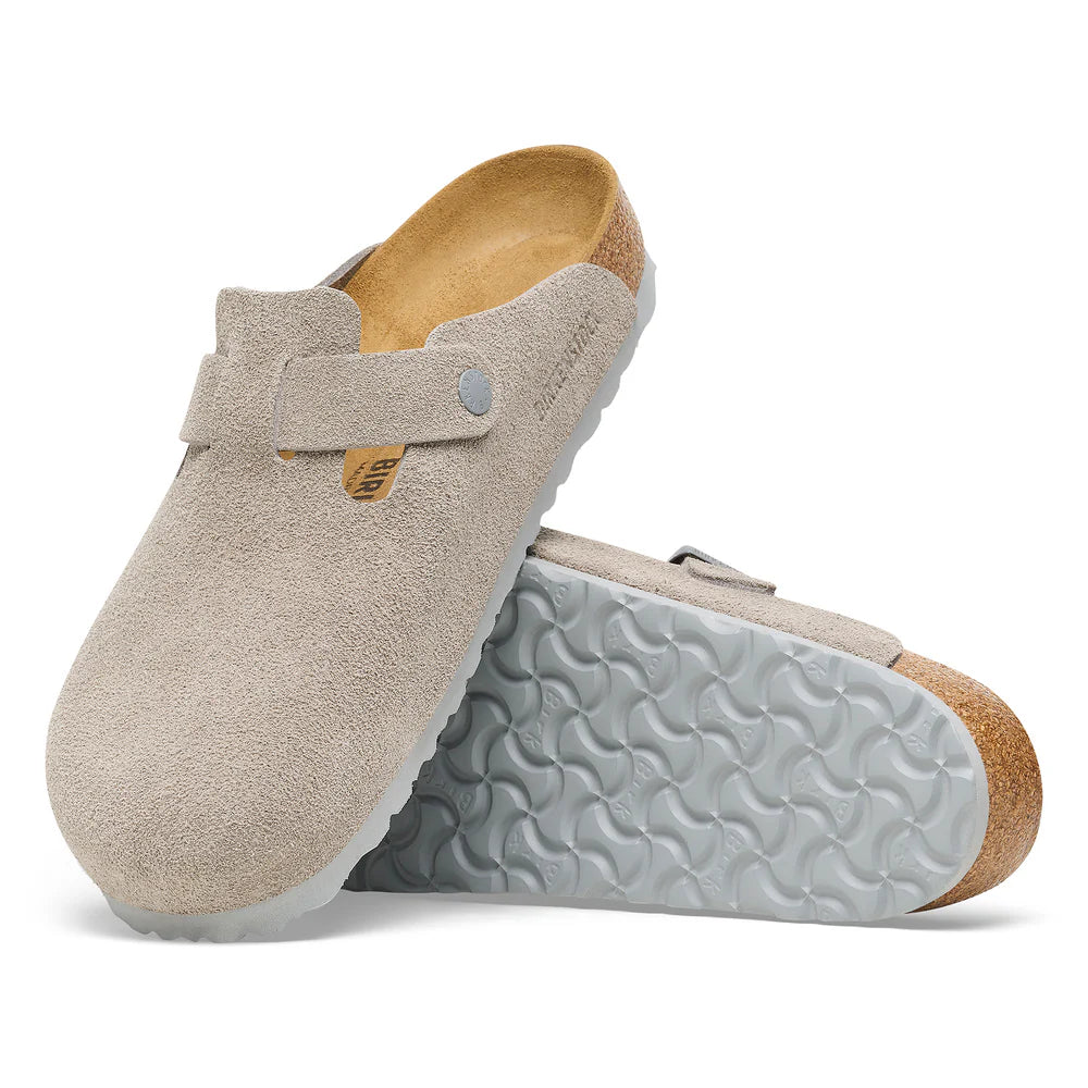 Birkenstock Boston - Antique White Suede Leather